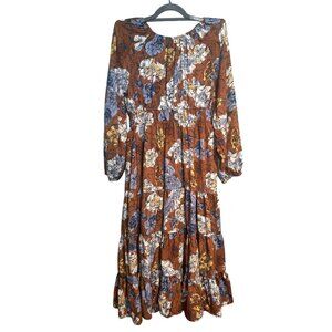 Hayden Bohemian Maxi Dress L Floral Ruffle Bell Sleeve Cottagecore Boho Vtg Y2k